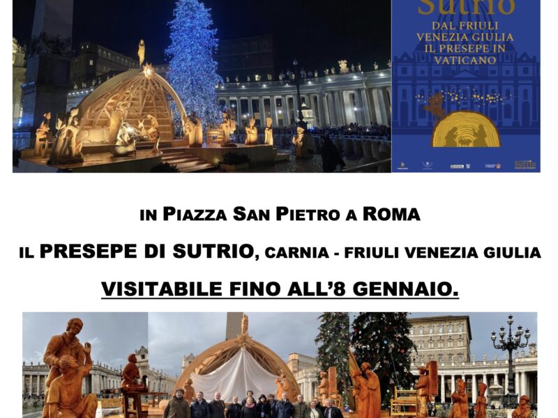 Il Presepe di Sutrio in Piazza San Pietro fino all’8 gennaio 2023