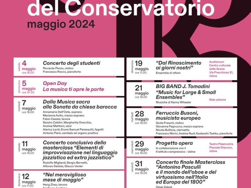 Open Day al Conservatorio Tomadini di Udine, domenica 5 maggio