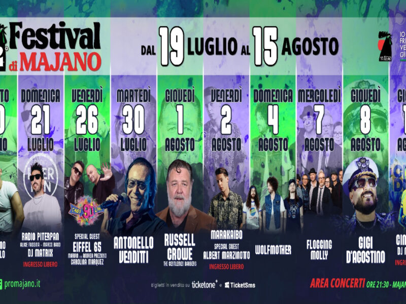 Al FESTIVAL DI MAJANO GIGI D’AGOSTINO, RUSSELL CROWE e ANTONELLO VENDITTI