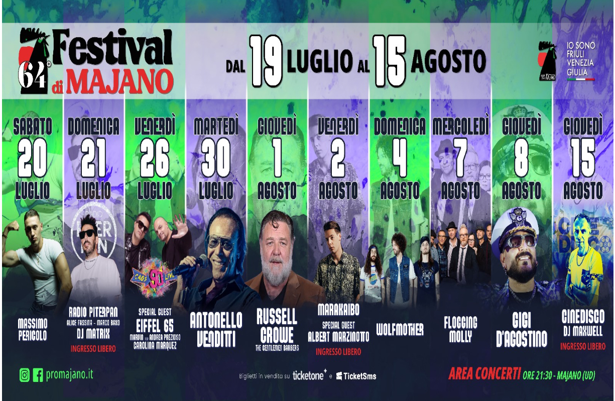 Al FESTIVAL DI MAJANO GIGI D’AGOSTINO, RUSSELL CROWE e ANTONELLO VENDITTI