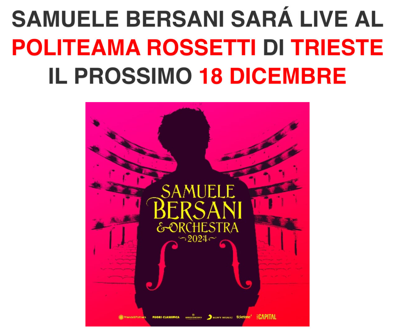 Samuele Bersani a Trieste il 18 dicembre 2024