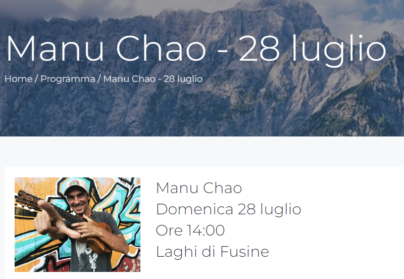 No Borders Music Festival. sabato 27 luglio Mystery Concert, domenica 28 Manu Chao