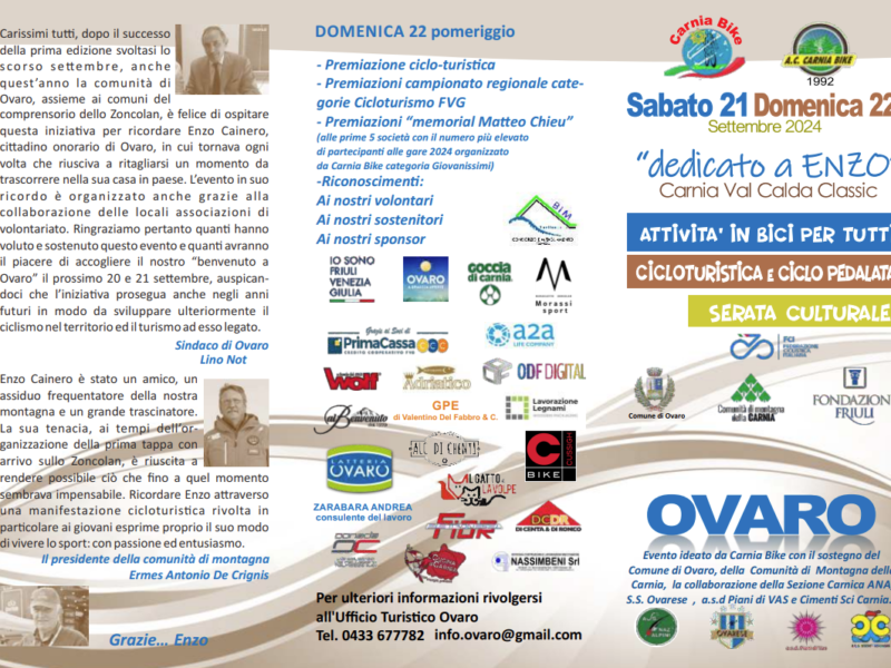 Memorial Enzo Cainero a Ovaro. sabato 21 settembre