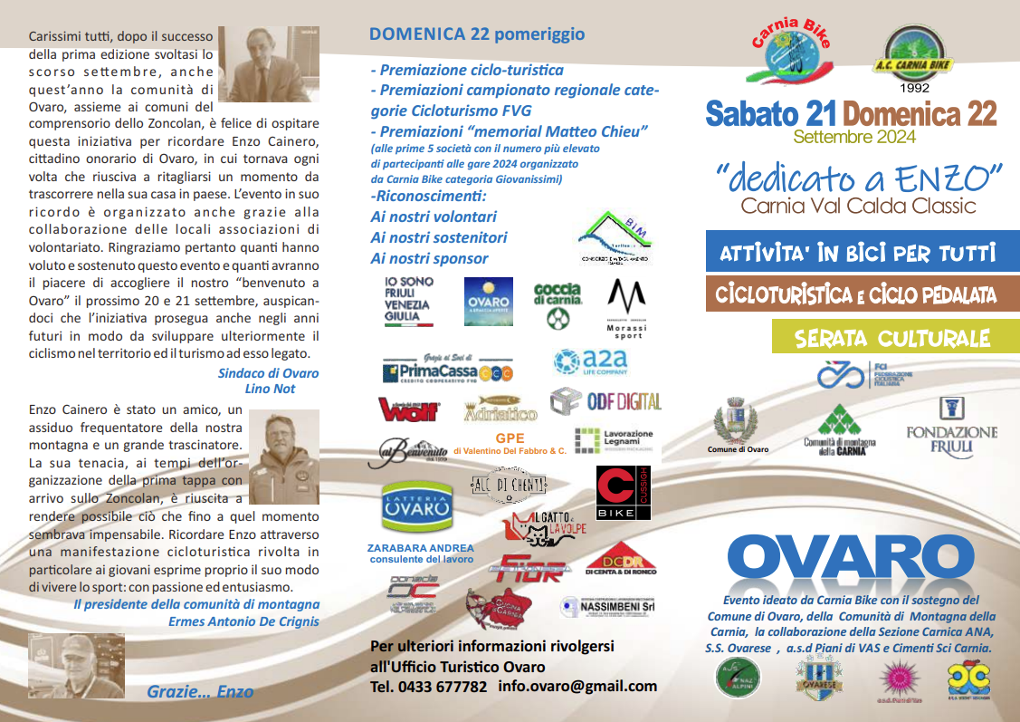 Memorial Enzo Cainero a Ovaro. sabato 21 settembre